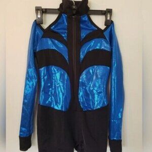 Tap Jazz Acro Dance Costume Blue & Black Biketard, Child LG